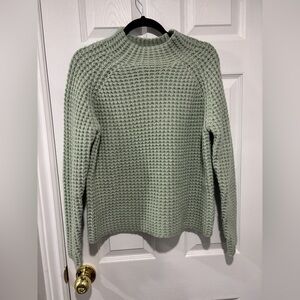 Waffle Knit Mock Neck Sweater - Green